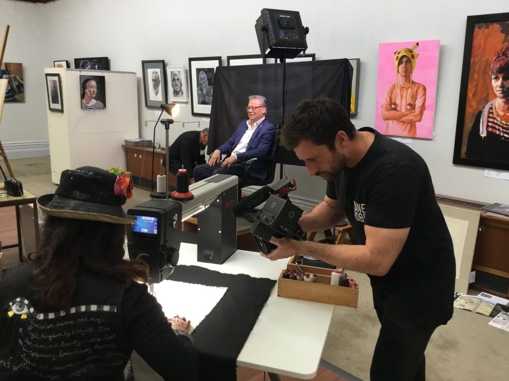 Cheryl Bridgart under pressure embroidering with The Honourable Hieu Van Le AC