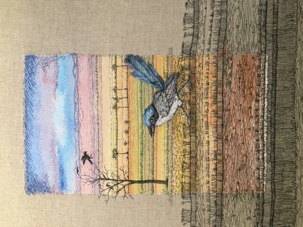 12 Blue Wren 84x66cm Embroidery Cheryl Bridgart
