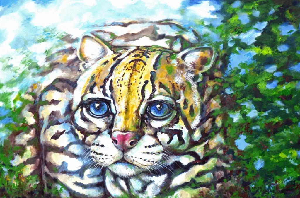 12 Ocelot Hiding & Watching 92x61cm Cheryl Bridgart