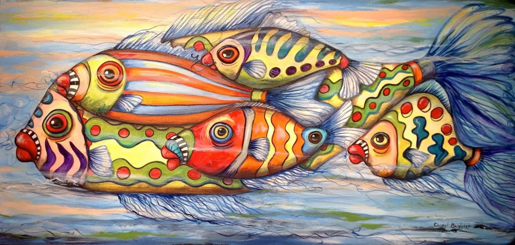 14 Fishy_Tales_45x91cm_acrylic_on_cotton Cheryl Bridgart