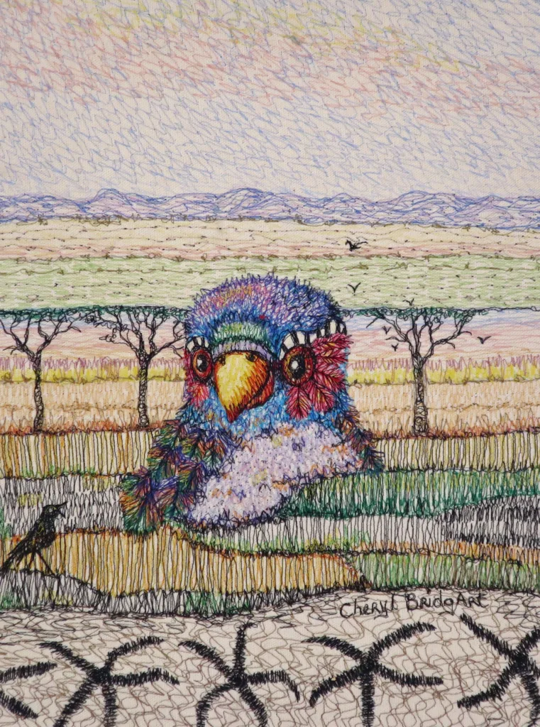 17Cheeky Plumes 41x31cm Embroidery Cheryl Bridgart