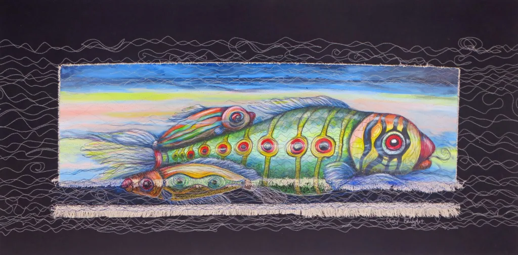 21 Chasing the Sun 61x122cm Embroidery Cheryl Bridgart& paint