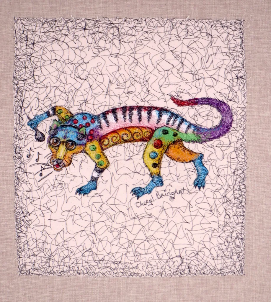 28 Tassy Tiger Playing it Cool 61x51cm Embroidery Cheryl Bridgart