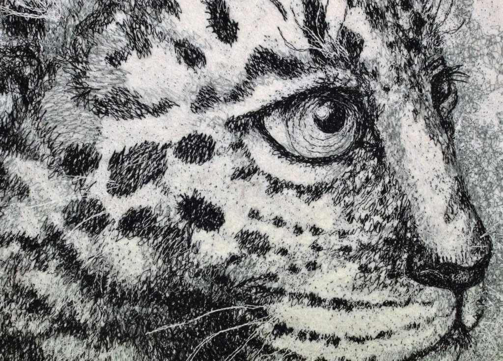 2a Leopard Drawing in Thread detail Embroidery Cheryl Bridgart