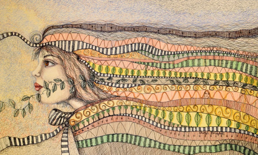 30 Only When You Sleep 51x86cm embroidery Cheryl Bridgart