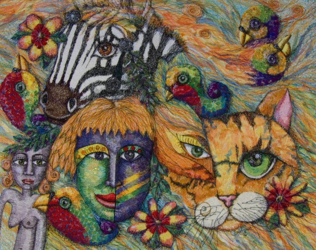 4 Animals Dreaming 78x60cm Embroidery Cheryl Bridgart