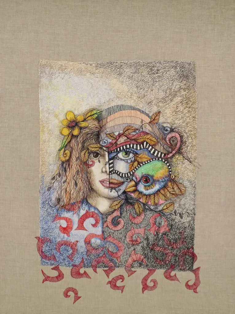 43 On the Dark Side 102x78cm embroidery Cheryl Bridgart