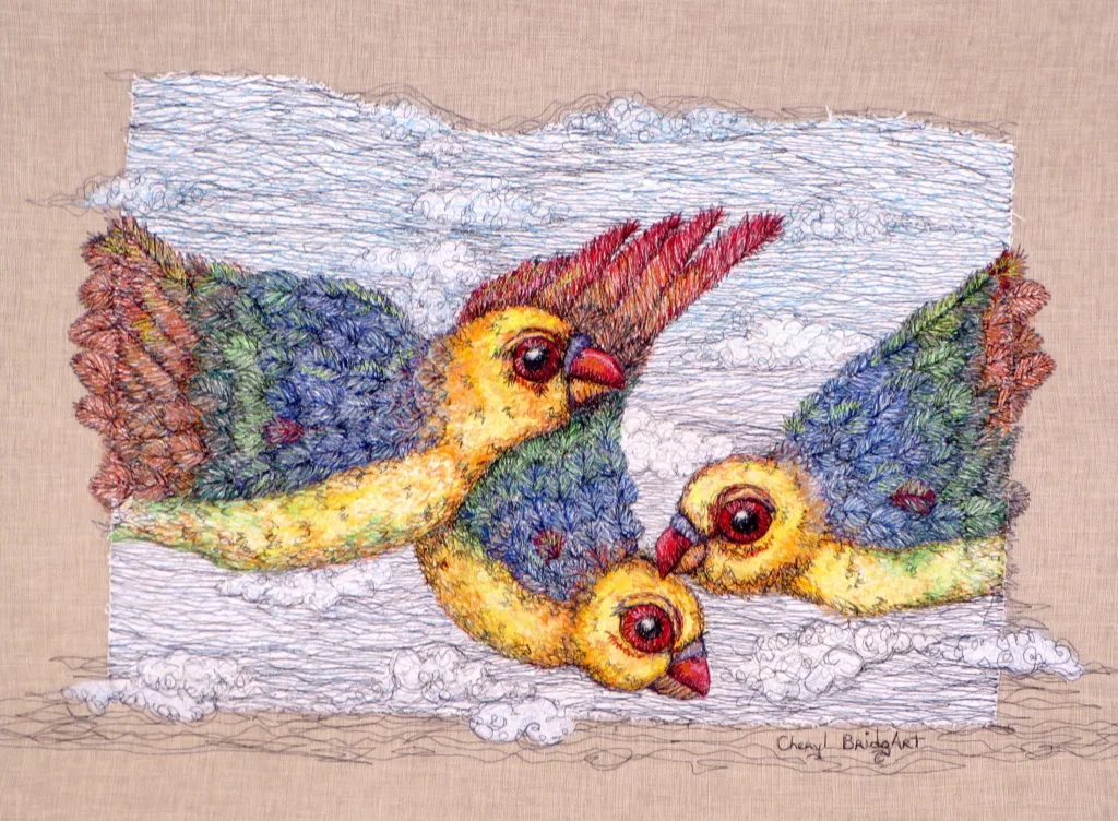 8 Creatures of the Wind 61x71cm embroidery Cheryl Bridgart