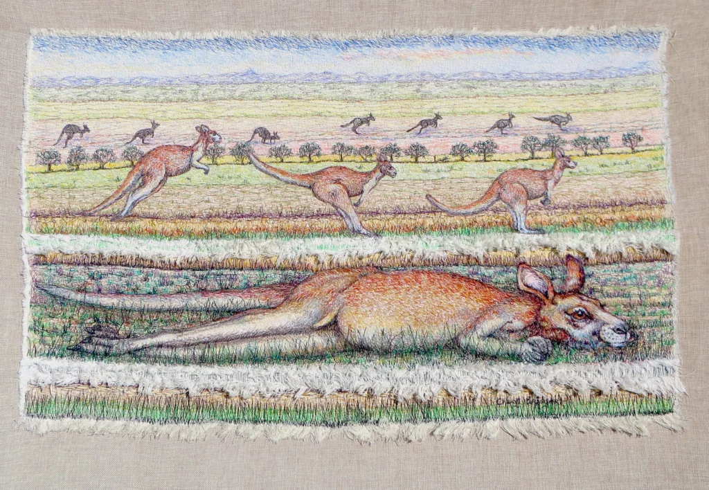 9 Kangaroo Dreaming 76x102cm embroidery Cheryl Bridgart